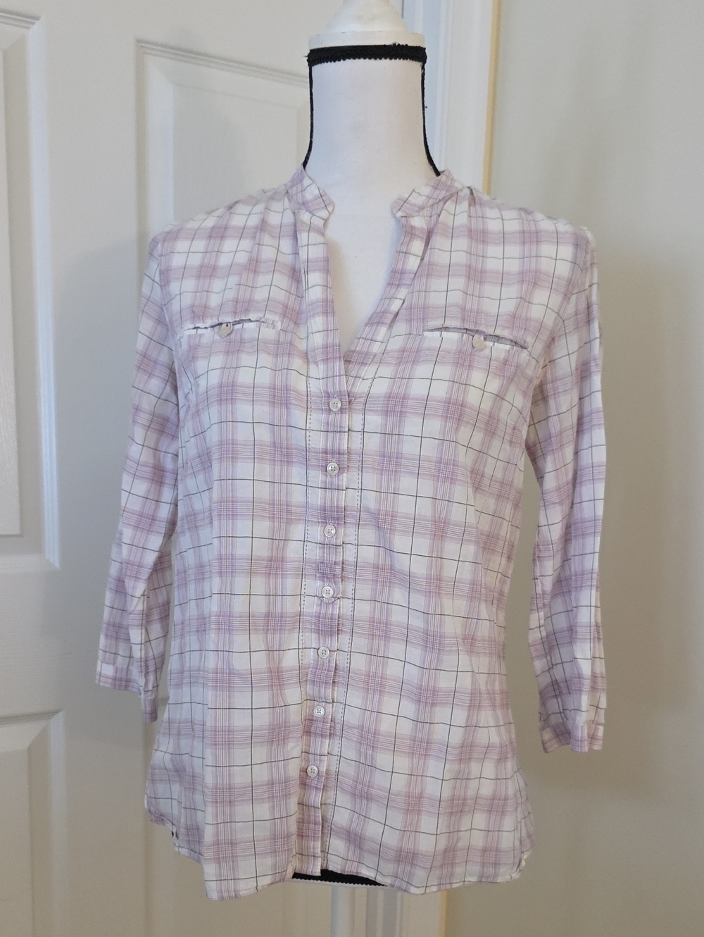 Massimo Dutti 100% Cotton Lavender Pink Plaid Button-Down Shirt Sz Small